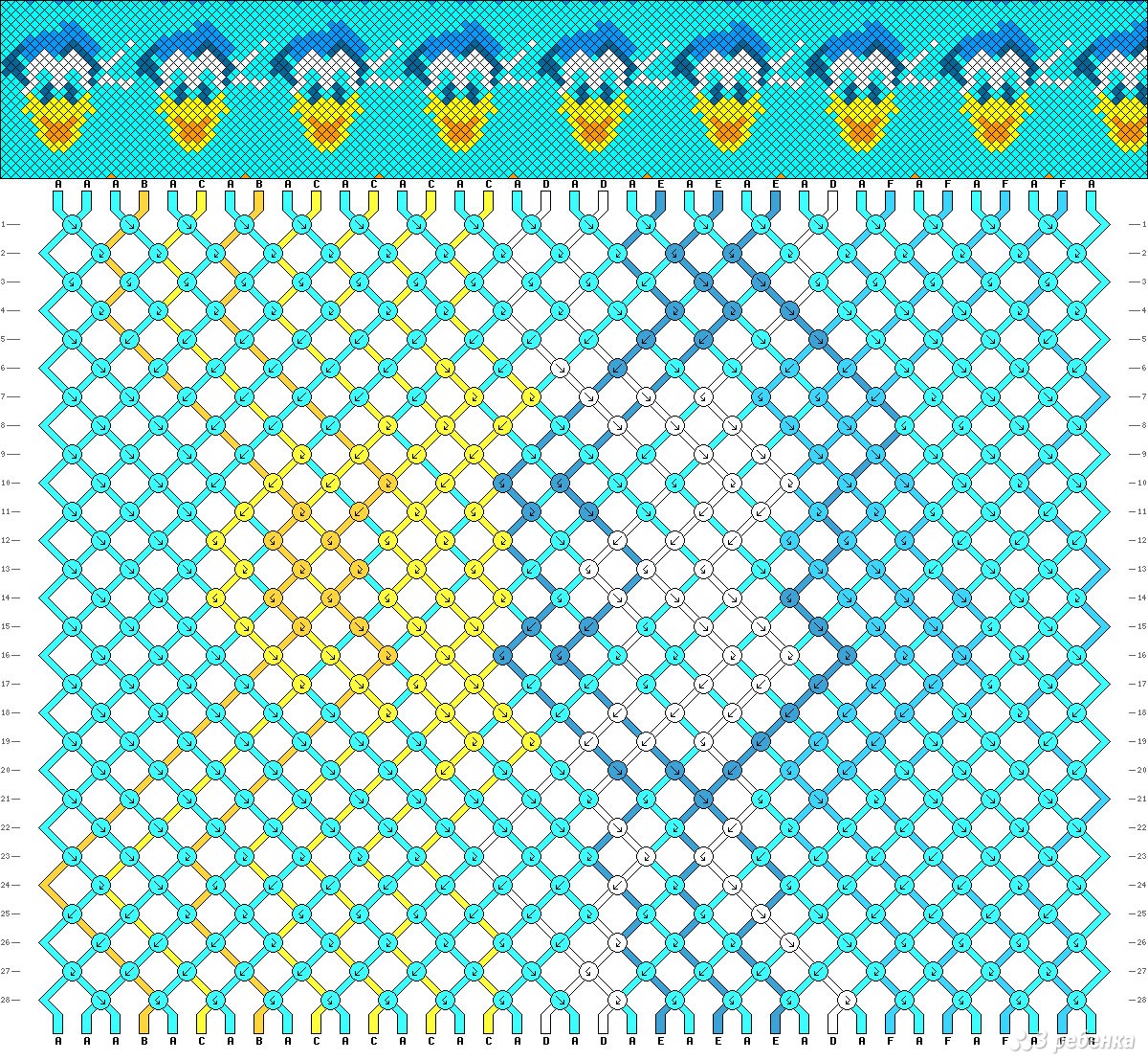 Схема фенечки косого плетения